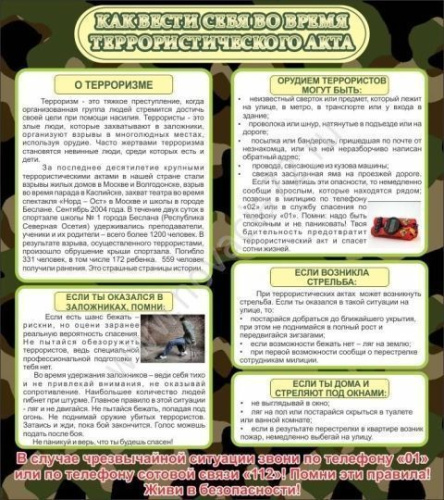 Стенд Как вести себя во время терроризма, 0,8х0,9 м Стенд Как вести себя во время терроризма, 0,8х0,9 м