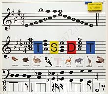 Настенная магнитно-маркерная доска с нотным станом и знаками музыкальной нотации